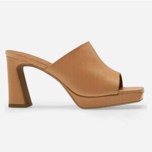 Trish Lucia Tan Square Toe Block Chunky Heels Platform Slip On Mules Size 10 NWT